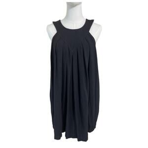 Anthro Entro Black Linen Blend Sleeveless Shift Dress Tunic Pockets L Minimalist